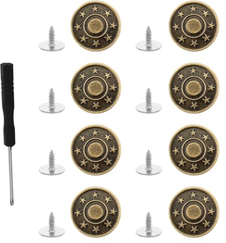8 Stück Hosen Ersatz Knöpfe, 20mm Verstellbare Jeansknöpfe mit Schraubendreher, Metall Jeans Knöpfe Ohne Nähen für Hosen Abnehmbare Metallknöpfe Hosenknöpfe Verstellbares Knopf Ersatzset