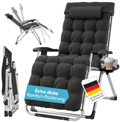 STEELSØN Lysira Zero Gravity Gartenliege, Polster Schwarz, Gestell Silber