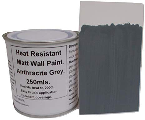 1 x 250ml Matt Anthracite/Dark Grey Heat Resistant Wall Paint. Wood Burner Stove Alcove. Brick, Concrete, Plaster, Cement Board, Rendering, Metal, Timber etc.