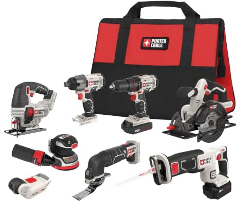 PORTER-CABLE 20V MAX Lithium Ion 8-Tool Set, 2 Batteries & Charger Included (PCCK6118)