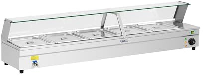 Royal Catering Bain Marie Wasserbad Speisenwärmer Bain Marie Behälter RCBM-5 (2.200 W, Becken 5 x 1/2 GN, Ablasshahn, Temperaturbereich 30–85 °C)