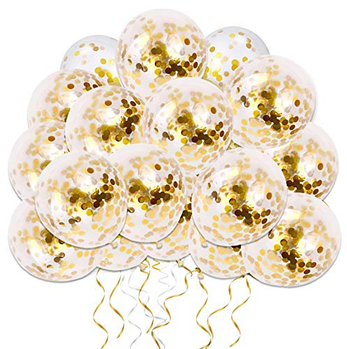 Ballon Confettis Or, 50 pièces Ballons de fête en Latex de 12 Pouces avec des confettis dorés pour Les décorations de fête de Mariage d'anniversaire