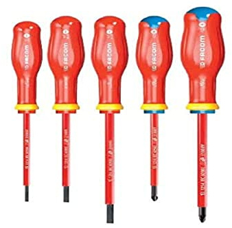 FACOM - Set de 5 Tournevis Isolés Plats et Cruciformes Protwist - ATP.J5VE - Manche Soft Grip pour Plus de Confort - Sécurité d'Utilisation - Longue Durée de Vie - Pour Professionnels et Particuliers