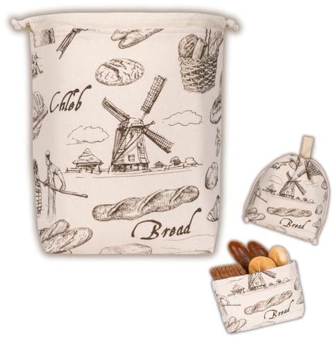 slowroom Brotbeutel zur Brotaufbewahrung und Frischhalten 3 in 1 - Brotkorb Stoff  - Brottasche aus Baumwolle - Brotkasten 32 x 35 cm, Bakery