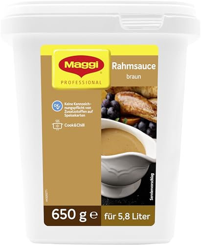MAGGI Professional Rahm-Sauce braun, keine kennzeichnungspflichtige Zusatzstoffe, vegetarisch, Ergiebigkeit 5,8L, 1er Pack (650g GastroBox)