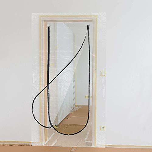 TIMESETL 43 x 83 Door Dust Barrier with Pre-Installed Fastener, Temporary Door Plastic U Shape Barrier Protection Kit, for Decorating House, Residential Room, New Builds, Renovation