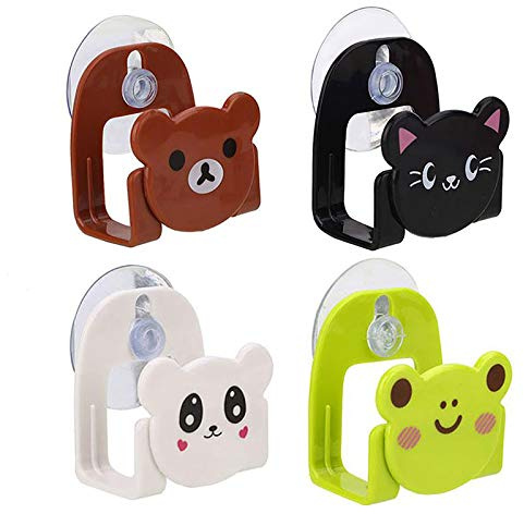 Schwammhalter, Cartoon-Waschbecken-Saugnapfhalter, multifunktionaler Saugnapf-Wandhalter, für Küche und Bad, 4 Stück, weiß + grün + schwarz + braun