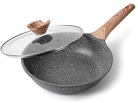 ZUOFENG Nonstick Frying Pan Skillet 24cm, Stone Pans Cookware Granite Coating, Induction Pans Saucepans Omelette Skillet