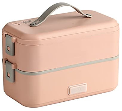 FOMT Portable Electric Lunch Box,110 Volt Lunch Box Rice Cooker Egg Steamer Suitable for Office/Home/School/Double Container,Pink,2 floors