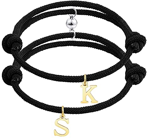 INBLUE Personalisierte 2 STÜCKE Magnetische Paar Armbänder Gravur Name für Frauen Männer Freund Freundin Einstellbares Seil Gegenseitige Anziehungskraft Passendes Schmuckset Liebesbeziehungsgeschenk