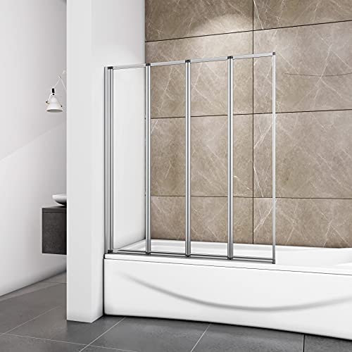 Acezanble pare-baignoire 100x140cm,4mm verre trempé sécurit,4 volets pivotants et pliants
