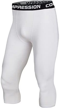 Jungerhouse Legging de Sport Homme Collant Running Fitness Pantalon de Compression Base Layer pour Jogging Cyclisme Basketball (S,Blanc Short)