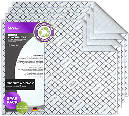 McFilter | 4 filtres plats compostables avec indicateur de saturation pour hotte aspirante, recoupables universels 57 x 47cm, filtre hotte aspirante
