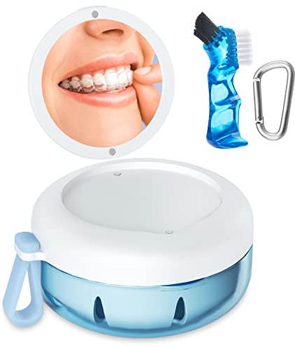 SEANCHEER Porta Dentiera, Protesi Cleanning Set Protesi Pulizia di Protesi Spazzola per | Apparecchio Denti | Protesi Dentali | Retainer | Aligner | (Blu)