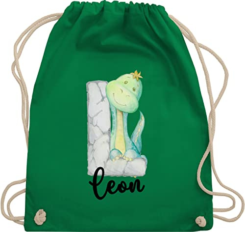 Turnbeutel Rucksack - Initialen - Dinos Dinosaurier Dino Buchstabe - Unisize - Grün - personalisierter beutel kinder stoffbeutel schule personalisierte buchstaben und sportbeutel schulkind