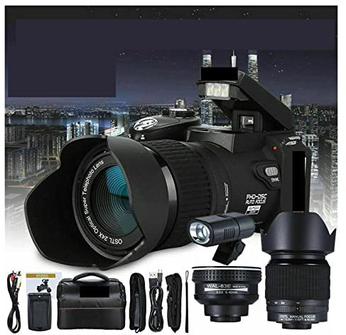 ICOSAR Action Camera Fotocamera Digitale da 33 MP DSLR Obiettivo grandangolare 0,5X + Teleobiettivo 24X + Fotocamera con Luce a LED Fotocamera Digitale Professionale