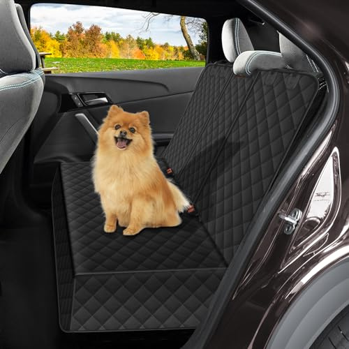 Lydonberg Dog Car Seat Covers, Waterproof Nonslip Scratch-proof Washable Rear Seat Protector with Side Flaps Arm-Rest Opening, Universal for Car, Trucks, SUV(Black)
