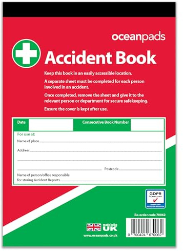 Accident Report Book A5 – GDPR Compliant Workplace Accident Record Book – 50 Pages – Ocean Pads (70062) | 50 Accident Report Pages • GDPR Compliant • Workplace Accident Recording • Perforated Sheets • A5 Size