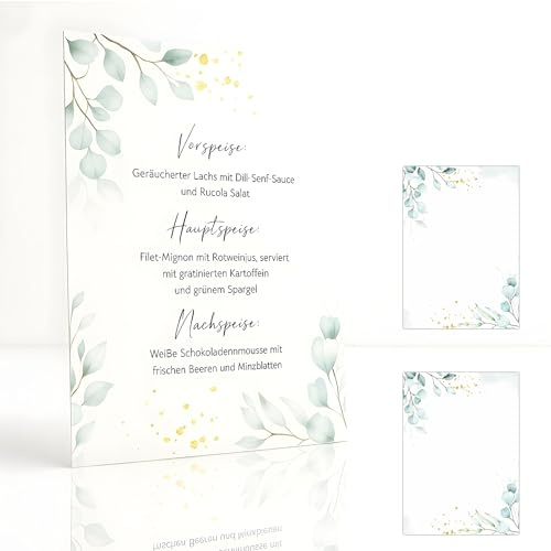 Eummel Menu Blanko Menükarten im Boho Design | 20 Stück DIN A5 | Individuell anpassbare Speisekarten und Getränkekarten für die Hochzeit und andere Anlässe | Tischdeko