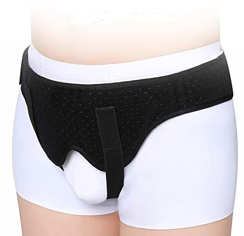 Herniengürtel für Männer und Frauen, flexibel, verstellbar, Leistenbruchgürtel, Stützbandage, Schmerzlinderung, Genesungsgurt mit 2 abnehmbaren Kompressionspolstern, bequemes Material, Schwarz, M