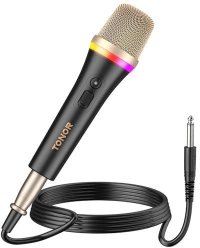 TONOR Dynamisches Karaoke Mikrofon, RGB XLR Gesangsmikrofon zum Singen, Handmikrofon mit 5M Kabel, Schwarzes Supernieren Microphone für Live/Bühne/Lautsprecher/Studio/Zuhause/Party