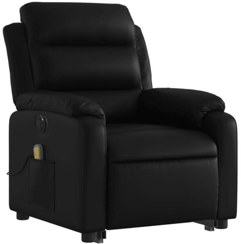 vidaXL Massagesessel, Elektrisch Verstellbar Sessel mit Aufstehhilfe, Fernsehsessel Relaxsessel mit Liegefunktion, Liegesessel Aufstehsessel Polstersessel, Schwarz Kunstleder