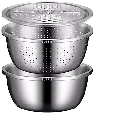 LXYDPZ Insalatiere Ciotole per mescolare Pentole e padelle Vassoi da Portata Ciotole per zuppa Acciaio Inossidabile 316 Cottura al Forno Ciotole per nidificazione Grattugia Set da 3 Pezzi