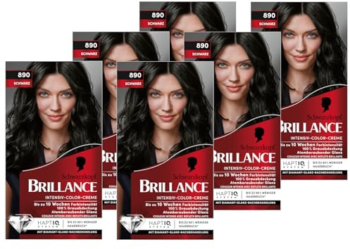 Brillance Intensiv-Color-Creme 890 Schwarz (6x 160 ml), dauerhafte Haarfarbe mit Diamant-Glanz und Pflege-Conditioner, für 10 Wochen Farbintensität