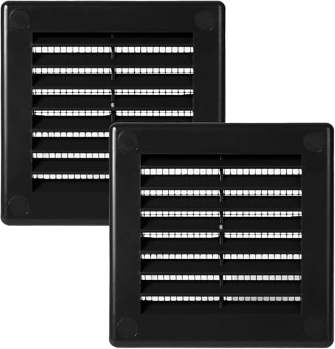 Vent Systems 100 x 100 mm - 2 pièces - Noir Couvre-aération – Fentes de ventilation rectangulaires plates avec moustiquaire – Ouvrages de ventilation HVAC pour salle de bain, bureau à domicile