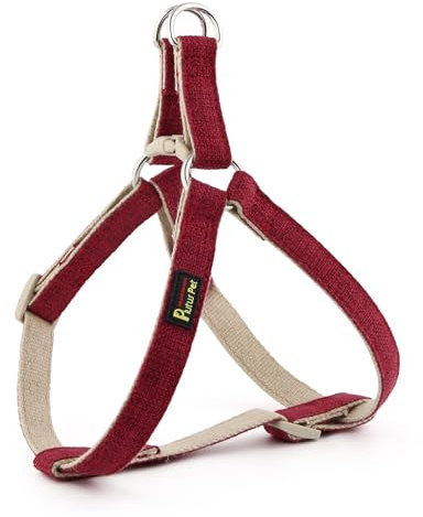 Plutus Pet Cotton Hemp Step In Dog Harness, Sustainable, Lightweight and Escape-Proof, Easy Walk Dog Harness for Puppy Small Medium and Large Dogs, Dark Red, M