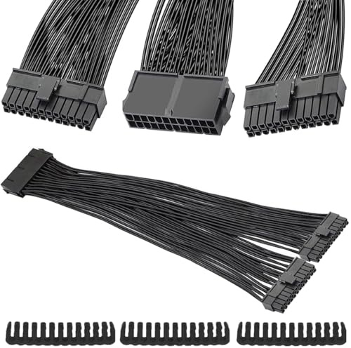 Xiatiaosann 24 Pin PSU Power ATX Motherboard Splitter Cable 24 Pin(20+4) for Dual Mainboard Extension Wire 1 Ft 18AWG PSU Female to Male Y Adapter Cable