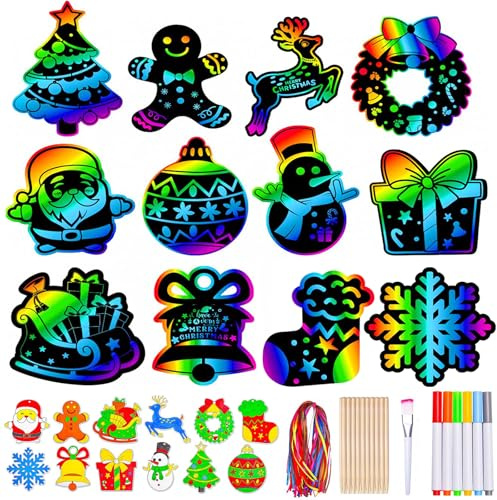 QUANMAITONG Weihnachten Kratzbilder Weihnachts Kratzbuch Set DIY Kleine Geschenke Weihnachtsdeko Scratch Art Painting Set Kindermitgebsel Weihnachten
