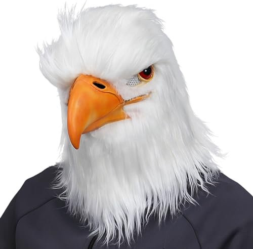 shayulajiao Halloween White Eagle Mask - Latex Full Head with Simulated Fur - Detailed, Lifelike - Ideal for Adults & Teens - Cosplay, UK Carnival, Halloween Party