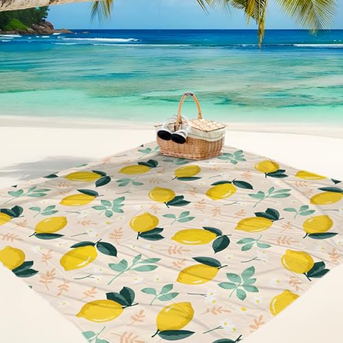 Treer Picknickdecke Wasserdicht isoliert Campingdecke Stranddecke Mode Stil Faltbar Klein Groß Picknickmatte, für Outdoor Strand Camping Wandern Ausflüge (150x150 cm,Zitrone)
