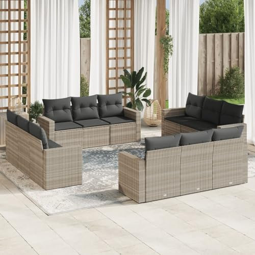Homgoday Gartenmöbel-Set 12-teilig mit Kissen hellgrau Polyrattan, Set Schlafsofa, Loungesofa-Set, modernes Sofa für den Außenbereich, für den Außenbereich, Modell 3218762