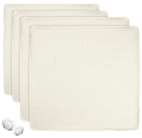 GOWTX 4Pcs Straining Cheese Cloths, Reusable Muslin Cloths, Cheesecloth Filtering Cotton Cooking Cloth, Soft Square Weave Cheese Fabric, Fine Lint-Free Cheese Cloths for Kitchen Baking Coffee Juice