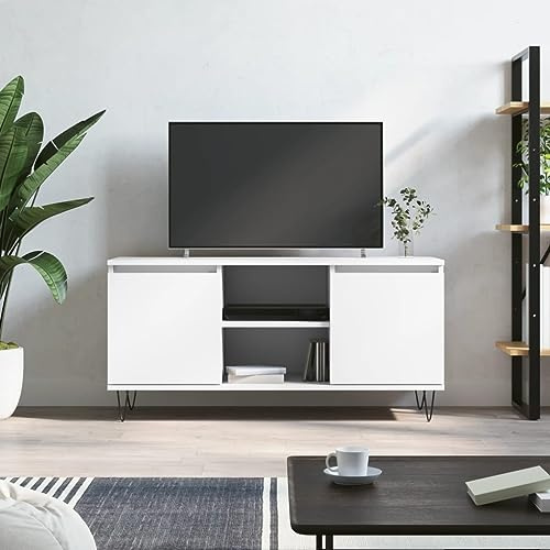puraday TV-Schrank Wohnzimmer Holzwerkstoff 104x35x50 cm Weiß Esszimmer Stereoschrank Fernsehtisch mit 4 Fächern TV-Regal TV-Möbel Reichlich Stauraum für Bücher, DVDs