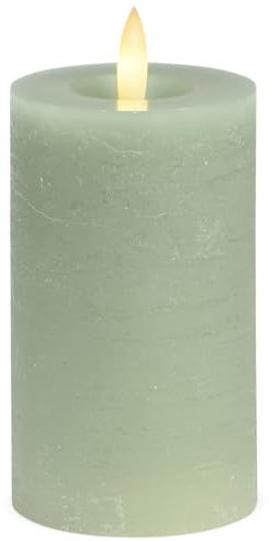 Bougie pilier LED en cire véritable avec fonction minuterie et télécommande – Bougie flamme réaliste vacillante blanc chaud Ø 7 x 12 cm – Bougie électrique sauge comme décoration de table confortable