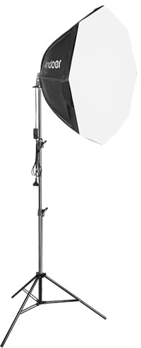 Andoer Studio-fotografi-softbox set med 70 cm/28 tum Octagon-fotografi-softbox x 1 + 2,1 m metallstativ x 1 för live-streaming, porträtt, produktfoto, video