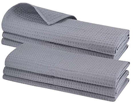 Gariella - 6er Set Geschirrtücher, Küchentücher, Grau, 100% Baumwolle, Putztuch mit Aufhänger, 70 x 50 cm, Waffelpiqué, Gastronomiequalität, Waffelmuster, saugstark, robust