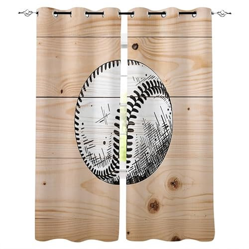 Rptidmv Vorhänge mit Ösen 2er Set Baseball Modern Blickdichte Vorhang Thermovorhang Kälteschutz Verdunklungsvorhänge für Wohnzimmer Schlafzimmer Kinderzimmer 140 x 175 cm (BxH)
