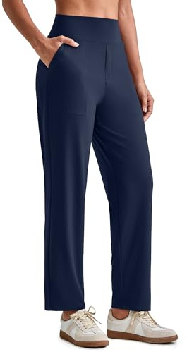 G4Free ShiftReady Pantaloni da Yoga Eleganti da Donna alla Caviglia con Tasche Elasticizzati Business Casual da Lavoro da Viaggio, Blu navy scuro, Large Petite