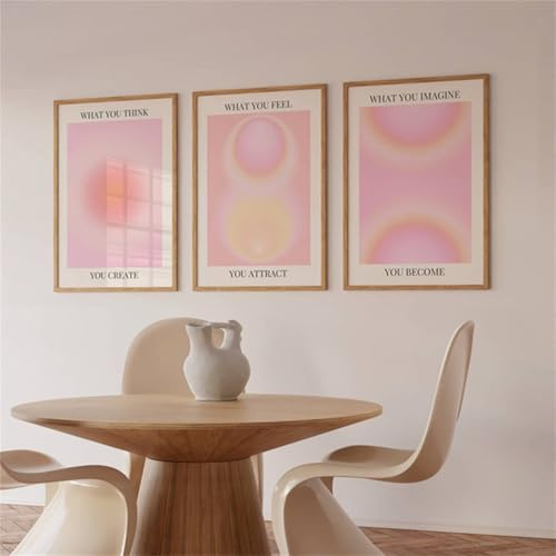 Lot de 3 posters - Rose - Décoration de chambre - Rose Aura - Dégradé de couleurs moderne - Dégradé de couleurs rêvé - Halo Aperture - Aquarelle - Sans cadre - Toile pour dortoir adolescentes (21 x 30