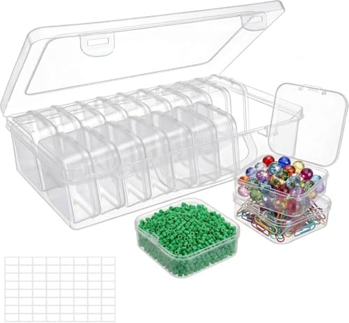 Yifield 20 Mini Boxen (5,5 × 5,5 × 2 cm) mit großer Aufbewahrungsbox & Etiketten, Sortierbox mit Deckel, Perlenbox, Kunststoff Organizer für Kleinteile, Bügelperlen, Bastelperlen, Schmuck und Sticker