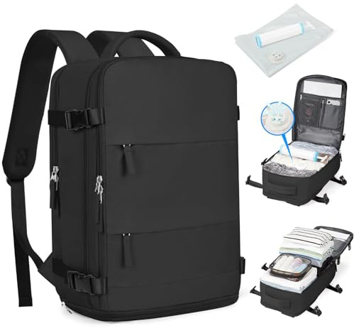 SZLX Sac à Dos de Voyage Sous Vide Avec Pompe à Vide, Sac à Dos Airbag Bagage à Main Femme, Ryanair Travel Ruscksack Taille de Cabine avec Pompe étanche Valise à Vide pour Hommes Noir