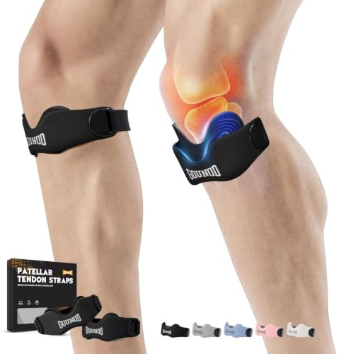 GOUNOD Patellar Tendon Support Strap 2 Pack,Silicone Knee Strap for Knee Pain Relief,Patella Band for Basketball, Jumpers Knee, Tendonitis, Running, Hiking, Soccer, Osgood Schlatter（Black）