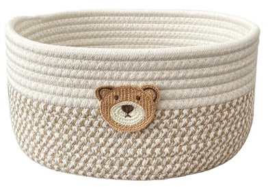 cestino, cesto intrecciato per la conservazione, in cotone, organizer per bucato, vestiti, coperte, libri, asciugamani, giocattoli per cani, snack, 25 x 18 cm