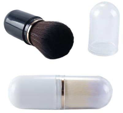Ausi 2 brochas de maquillaje de viaje, brochas para rubor, brochas para polvos, brocha para rubor facial con funda para base líquida, polvos compactos y crema de contorno (negro y blanco)