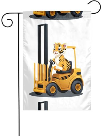 Decorazione da giardino bandiera da giardino 30,5 x 45,7 cm WHJDPP cucciolo di tigre su carrello elevatore stampato spesso e resistente all'usura per vasi da fiori da giardino e prati