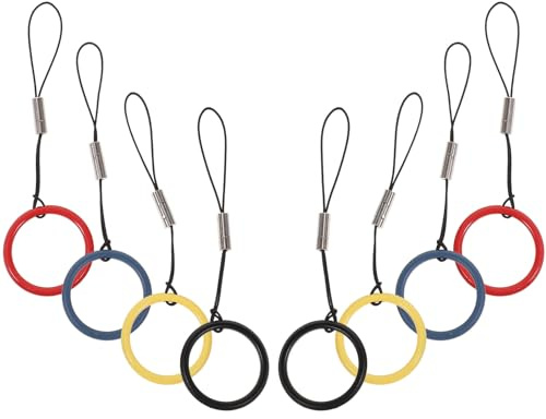 VILLFUL 8 pezzi Lanyard per Telefono con Anello in Metallo Antiscivolo Resistente e Leggero Cinturino Multifunzione per Cellulare e Chiavi Nero Blu Giallo e Rosso